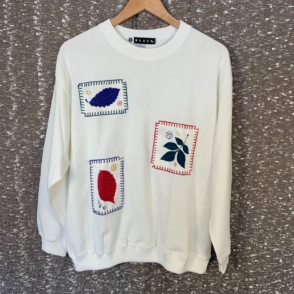 Vintage Blast Pullover Leaves Sweater Cottagecore Grandma Women's Medium
